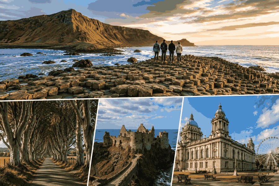 Giant’s Causeway, Dark Hedges, Dunluce Castle and Belfast highlights on a day tour from Dublin.